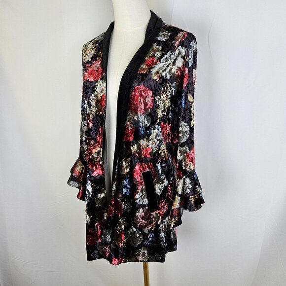 BCBGeneration Crushed Floral Velvet Open Cardigan Sz Small Junior Boho - Picture 5 of 12